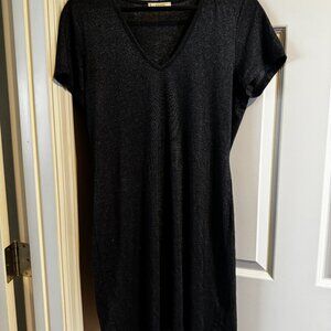 Aritzia Golden By TNA Gray Sparkle Short Sleeve V-Neck Stretch Dress Women Sz L